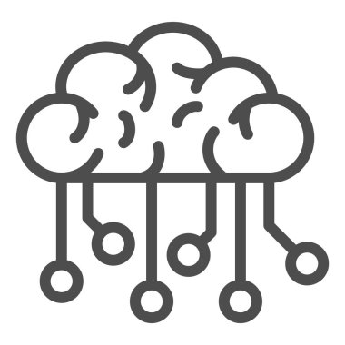 Elektronik beyin çizgisi ikonu, robotizasyon konsepti, beyaz arka planda nöral ağ işareti, insan beyni ve mobil web tasarımı için ana hatlı bir bilgisayar ağı simgesi. Vektör grafikleri.