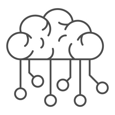Elektronik beyin ince çizgi ikonu, robotizasyon konsepti, beyaz arka planda nöral ağ işareti, insan beyni ve mobil tasarım için ana hatlarda bir bilgisayar ağı simgesi. Vektör grafikleri.