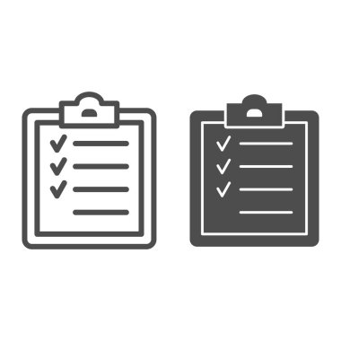 Spor eğitim programı çizgisi ve katı ikon, spor konsepti, beyaz arka planda fitness planı işareti, mobil konsept ve web tasarımı için ana hatlı çalışma ikonu tamamlama. Vektör grafikleri.