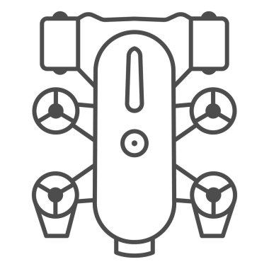 Sualtı robotu ince çizgi ikonu, robotizasyon konsepti, beyaz arka planda sualtı aracı tabelası, mobil ve web için özerk elektrikli deniz yatağı kaşif simgesi. Vektör grafikleri.
