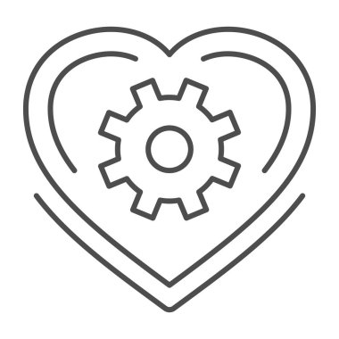 Mekanik kalp ince çizgi ikonu, robotizasyon konsepti, beyaz arka planda aşk mekanizması işareti, mobil konsept ve web tasarımı için ana hatlar şeklinde ikon içinde vites olan kalp. Vektör grafikleri.