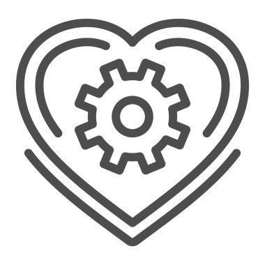 Mekanik kalp çizgisi ikonu, robotizasyon konsepti, beyaz arka planda aşk mekanizması işareti, mobil konsept ve web tasarımı için tasarım için ana hatları içinde vites olan kalp. Vektör grafikleri.