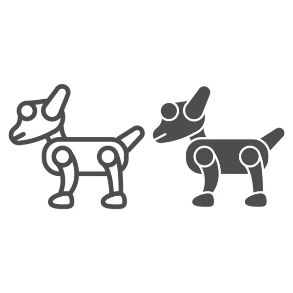 Línea de perro robot mecánico e icono sólido, concepto de robotización, signo de amigo mascota artificial sobre fondo blanco, icono de perro robótico en estilo de esquema para el concepto móvil y el diseño web. Gráficos vectoriales. — Archivo Imágenes Vectoriales