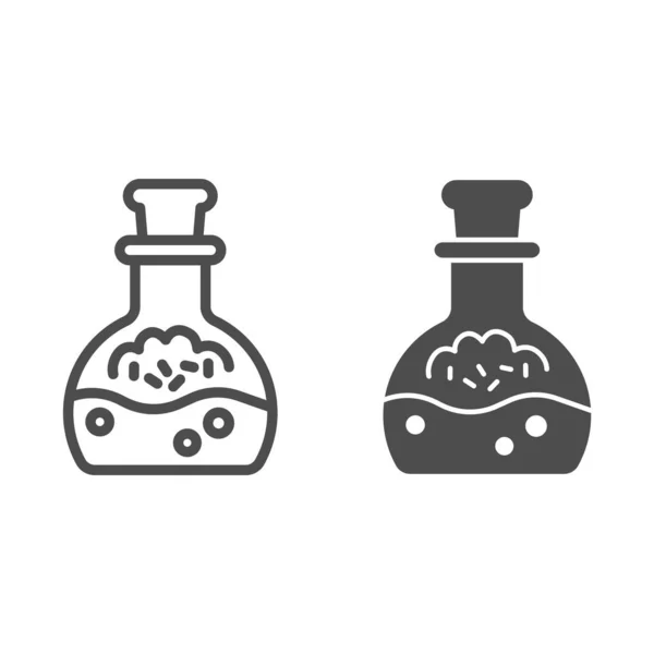 Potion in scale with stopper line and solid icon, halloween concept, mana in bottle sign on white background, liquid charm in flask icon in outline style for mobile concept. Vector graphics. — Stock Vector
