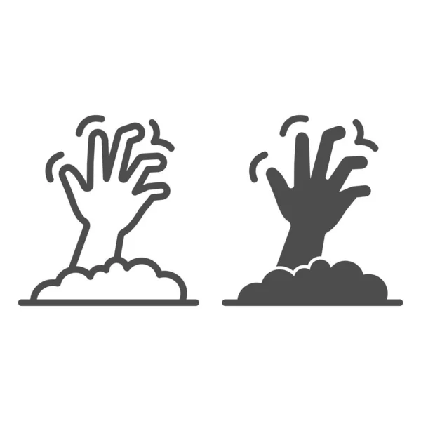 Tote-Mann-Zeile und solide Ikone, Halloween-Konzept, Zombie-Hand bricht unter dem Bodenzeichen auf weißem Hintergrund aus, Leiche-Hand-Ikone im Umriss-Stil für mobiles Konzept. Vektorgrafik. — Stockvektor