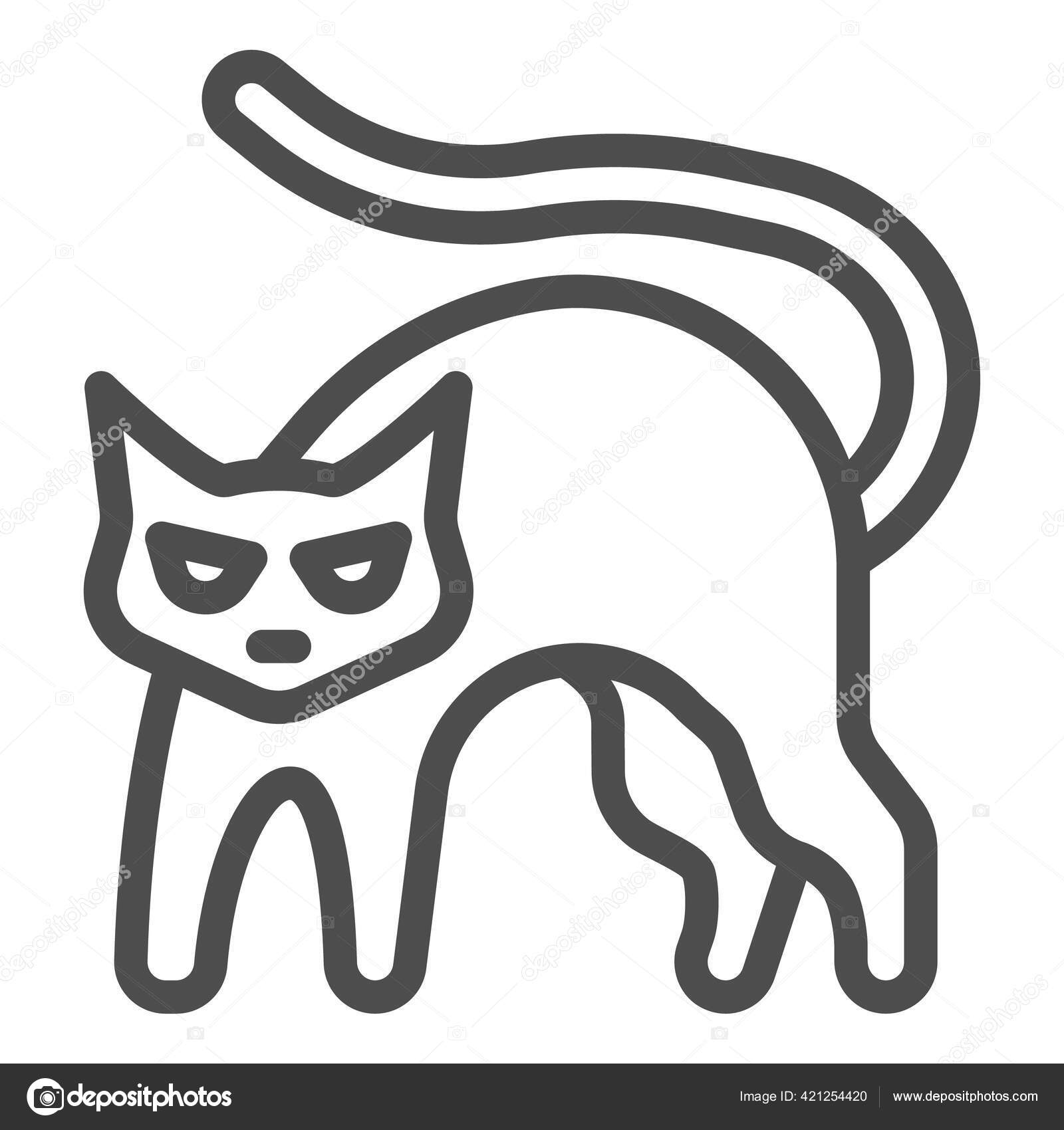 Svart katt med buet baklinje ikon, halloween-konsept, hvesing katteskilt på  hvit bakgrunn, uflaks symbol ikon i konsept og webdesign. Vektorgrafikk.  stockvektor © sabustock #421254420, image size:1600x1700