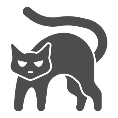 Kemerli arkası sağlam simgesi olan kara kedi, cadılar bayramı kavramı, beyaz arka planda tıslayan kedi işareti, mobil konsept ve web tasarımı için kötü şans sembolü simgesi. Vektör grafikleri.