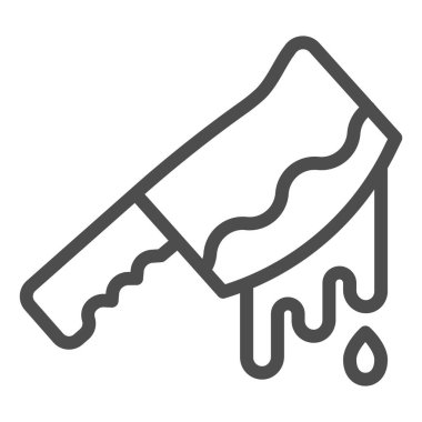 Kan bağı simgesinde satır, cadılar bayramı kavramı, beyaz arka planda kanlı bıçak işareti, mobil konsept ve web tasarımı için ana hatlarda kan damlaları ikonu olan silahlar. Vektör grafikleri.