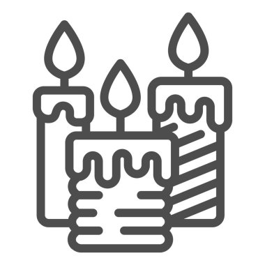 Üç yanan mum hattı ikonu, aydınlatma konsepti, beyaz arkaplanda mum işareti, mobil konsept ve web tasarımı için ana hatlı mum ikonu. Vektör grafikleri.