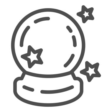 Kristal top çizgisi ikonu, cadılar bayramı konsepti, beyaz arka planda kehanetler için sihirli top, mobil konsept ve web tasarımı için ana hatlı cadı ikonu için cam top. Vektör grafikleri.