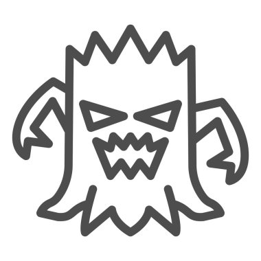 Yüz çizgisi simgesi, cadılar bayramı konsepti, beyaz arka planda konuşan ağaç tabelası, mobil konsept ve web tasarımı için taslak biçimli korkunç koça simgesi. Vektör grafikleri.