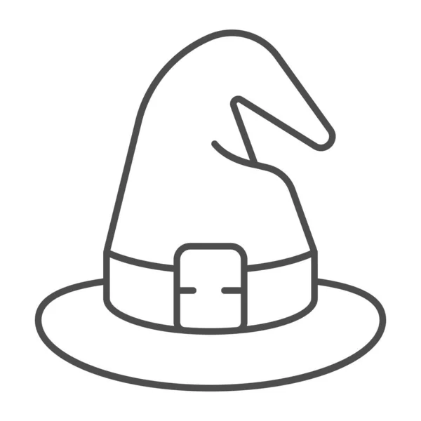 Cappello strega linea sottile icona, concetto di Halloween, magico segno tappo su sfondo bianco, icona cappello mago in stile contorno per il concetto di telefonia mobile e web design. Grafica vettoriale. — Vettoriale Stock