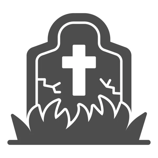 Icône solide de tombe abandonnée, concept d'Halloween, tombe envahie par le panneau d'herbe sur fond blanc, pierre tombale avec icône de croix dans le style glyphe pour le concept mobile et la conception Web. Graphiques vectoriels. — Image vectorielle