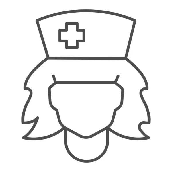 Ligne de tête d'infirmière, icône solide, concept d'Halloween, signe de costume d'infirmière de carnaval sur fond blanc, tête de femme dans l'icône de casquette médicale dans le style de contour pour le concept mobile et la conception web. Graphiques vectoriels. — Image vectorielle