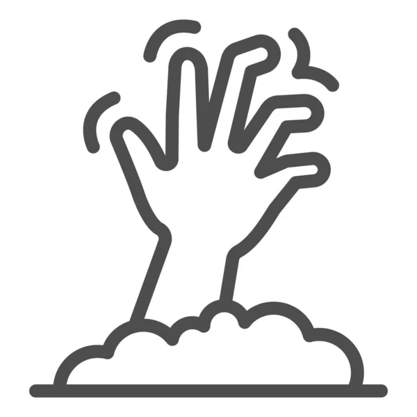 Значок линии руки мертвеца, концепция Хэллоуина, рука зомби, вырывающаяся из-под знака "земля" на белом фоне, значок руки трупа в стиле наброска для мобильной концепции. Векторная графика. — стоковый вектор