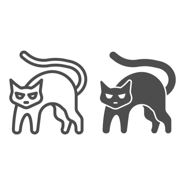 Czarny kot z wysklepioną tylną linią i solidną ikoną, koncepcja halloween, syczenie znaku kota na białym tle, ikona symbolu pecha w stylu zarysu dla mobilnej koncepcji i projektowania stron internetowych. Grafika wektorowa. — Wektor stockowy