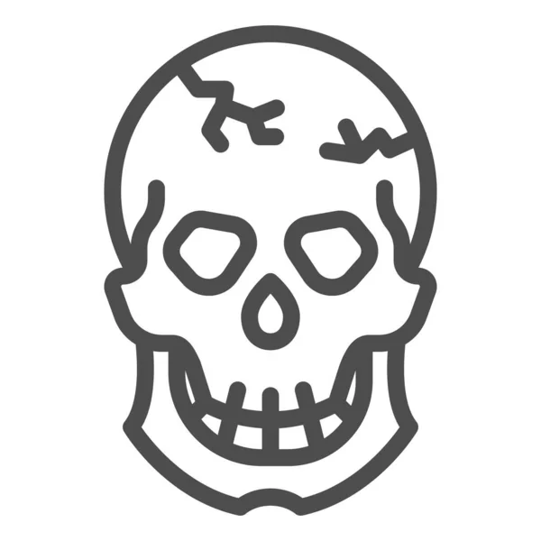 Cráneo con grieta en el icono de la línea de la frente, concepto de Halloween, signo de cráneo agrietado en el fondo blanco, icono de la cabeza muerta en el estilo de esquema para el concepto móvil y el diseño web. Gráficos vectoriales. — Archivo Imágenes Vectoriales