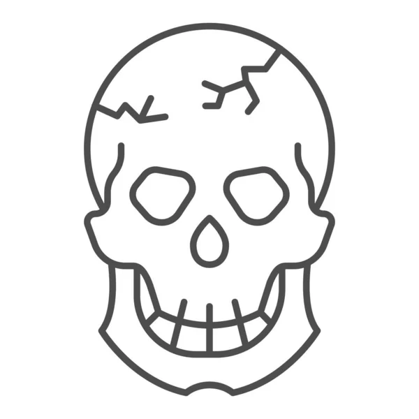 Cráneo con grieta en la frente icono de línea delgada, concepto de Halloween, signo de cráneo agrietado sobre fondo blanco, icono de cabeza muerta en el estilo de esquema para el concepto móvil y el diseño web. Gráficos vectoriales. — Vector de stock