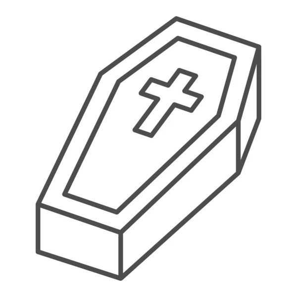 Cercueil avec icône de ligne mince croix, concept halloween, panneau cercueil sur fond blanc, icône de lit dracula dans le style de contour pour concept mobile et web design. Graphiques vectoriels. — Image vectorielle