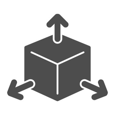 Katı oklu küp, yön seçimi veya matematiksel konsept, beyaz arkaplanda küp işaretinin üç yüzü, kabartma biçiminde oklu hacimli kare. Vektör grafikleri.