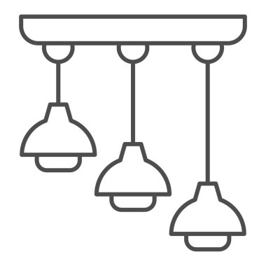 İnce çizgi ikonu, iç tasarım konsepti, beyaz arkaplanda tavan lambası işareti, mobil konsept ve web tasarımı için tasarım tarzında abajur ikonunda ampul. Vektör grafikleri.