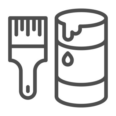 Fırça ve boya konsepti, konsept onarımı, beyaz arka planda boya araçları tabelası, boya ve boya fırçası ikonu içeren kavanozu mobil konsept için ana hatlarıyla açın. Vektör grafikleri.