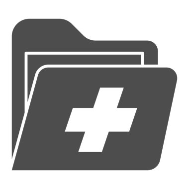 Tıbbi haç simgesi, tıp konsepti, beyaz zemin üzerinde hasta tıbbi kayıt işareti, mobil ve web tasarımı için kabartma biçiminde Sağlık Kaydı Dizini simgesi olan klasör. Vektör grafikleri.