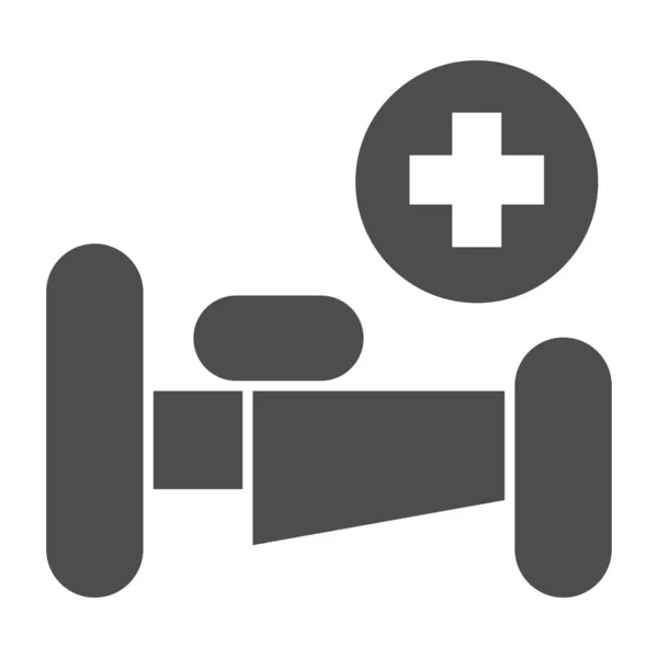 병원 침대에는 단단 한 아이콘, 의료 컨셉, 흰 배경 응급 서비스 사인, 모바일 및 웹 디자인을 위한 글 리프 스타일의 침대와 교차 사진이 붙어 있다. 벡터 그래픽. — 스톡 벡터