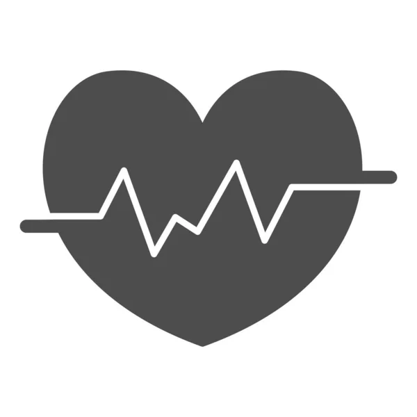 Frecuencia cardíaca en el corazón icono sólido, concepto médico, signo de latido del corazón sobre fondo blanco, icono de la línea de vida en estilo glifo para el concepto móvil y el diseño web. Gráficos vectoriales. — Vector de stock