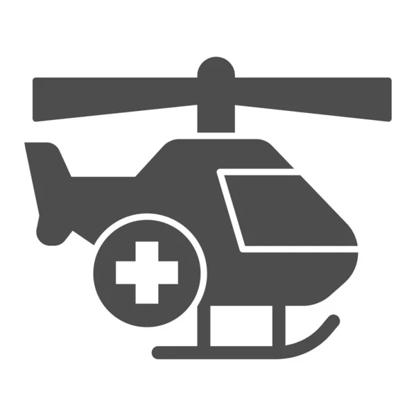 Ícone sólido de helicóptero médico, conceito médico, sinal de serviço de transporte de emergência no fundo branco, helicóptero com ícone de cruz no estilo glifo para celular e web design. Gráficos vetoriais. — Vetor de Stock