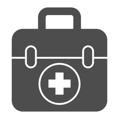 İlk yardım çantası, sağlam ikon, tıbbi konsept, beyaz arka planda Medikal Kit imzası, mobil konsept ve web tasarımı için haç simgesi şeklinde ilk yardım kutusu. Vektör grafikleri.