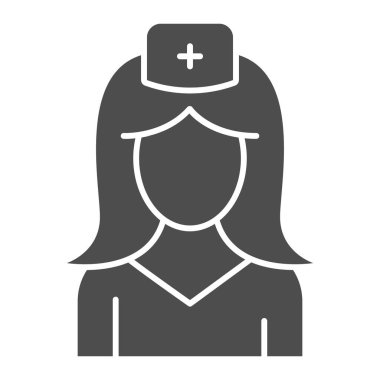 Hemşire katı ikonu, tıp konsepti, beyaz arka planda tıbbi personel imzası, mobil konsept ve web tasarımı için glyph stili simgesi olan tıbbi üniformalı kadın. Vektör grafikleri.