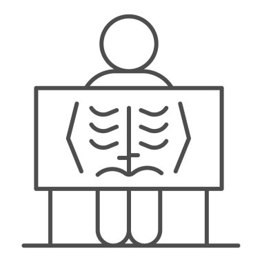 İnsan ciğerlerinin X-ray 'i ince çizgi ikonu, tıbbi konsept, beyaz arka planda göğüs röntgeni işareti, taşınabilir konsept ve web tasarımı için ana hatlarda radyografik ikonu olan kişi. Vektör grafikleri.