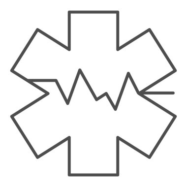 Tıbbi işaret ve kalp atış hızı ikonu, tıp konsepti, beyaz arka planda kalp atışı işareti olan yıldız hayatı, ana hatlarda acil durum ikonunun tıbbi sembolü. Vektör grafikleri.