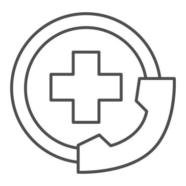 El seti ve tıp çizgisi, ince çizgi ikonu, Tıbbi kavram, beyaz arka planda acil çağrı işareti, mobil konsept ve web tasarımı için ana hatlı tıbbi ikona sahip el seti. Vektör grafikleri.