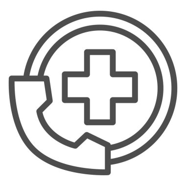 El seti ve tıp çapraz çizgisi ikonu, Tıbbi konsept, beyaz arka planda acil çağrı işareti, mobil konsept ve web tasarımı için ana hatlı tıbbi ikona sahip el seti. Vektör grafikleri.