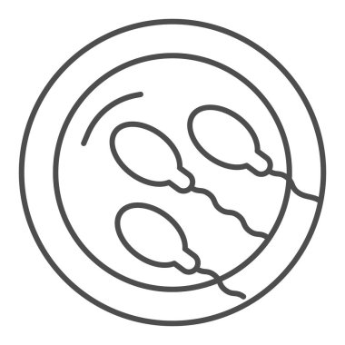 Kadın hücre ince çizgi ikonu, medikal konsept, beyaz arka planda döllenme süreci işareti, mobil konsept ve web tasarımı için ana hatlı sperm dölleme ikonu. Vektör grafikleri.