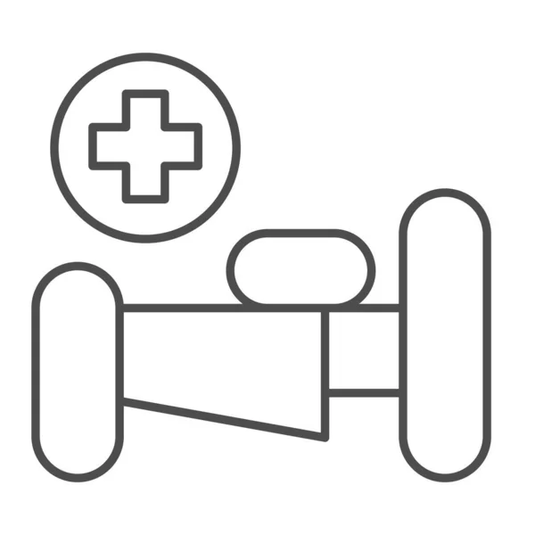 Hospital bed with cross thin line icon, Medical concept, emergency service sign on white background, hospital sign with bed and cross in outline style for mobile and web design. Vector graphics. — Stock Vector