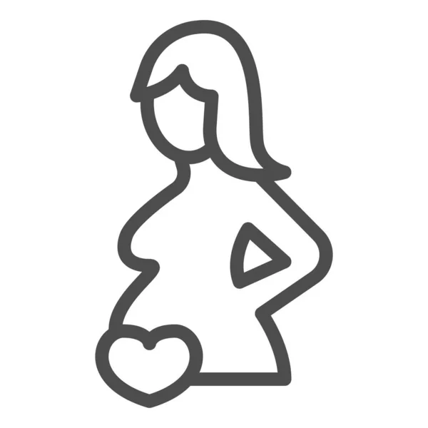 Donna incinta e icona della linea del cuore, concetto medico, segno di gravidanza su sfondo bianco, icona della silhouette donna incinta in stile contorno per il concetto di mobile e web design. Grafica vettoriale. — Vettoriale Stock