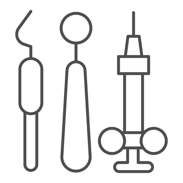 Instrumenty stomatologiczne cienka linia ikona, Koncepcja medyczna, dentysta lustro, sonda i znak haka na białym tle, Ikona narzędzi dentystycznych w stylu zarysu dla mobilnej koncepcji i projektowania stron internetowych. Grafika wektorowa. — Wektor stockowy