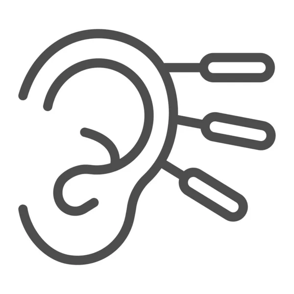 Akupunktura a lidské ucho ikona, Alternativní medicína koncept, čínské medicíny naslouchátko znamení na bílém pozadí, Ucho s akupunkturní jehly ikona v obrysu stylu. Vektorová grafika. — Stockový vektor
