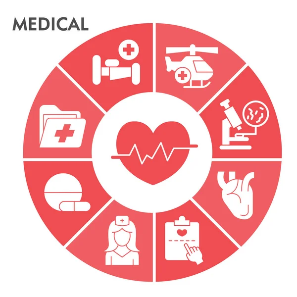 Moderno modello di progettazione infografica medica con icone. Visualizzazione infografica su sfondo bianco. Modello di medicina per la presentazione. Illustrazione vettoriale creativa per infografica. — Vettoriale Stock