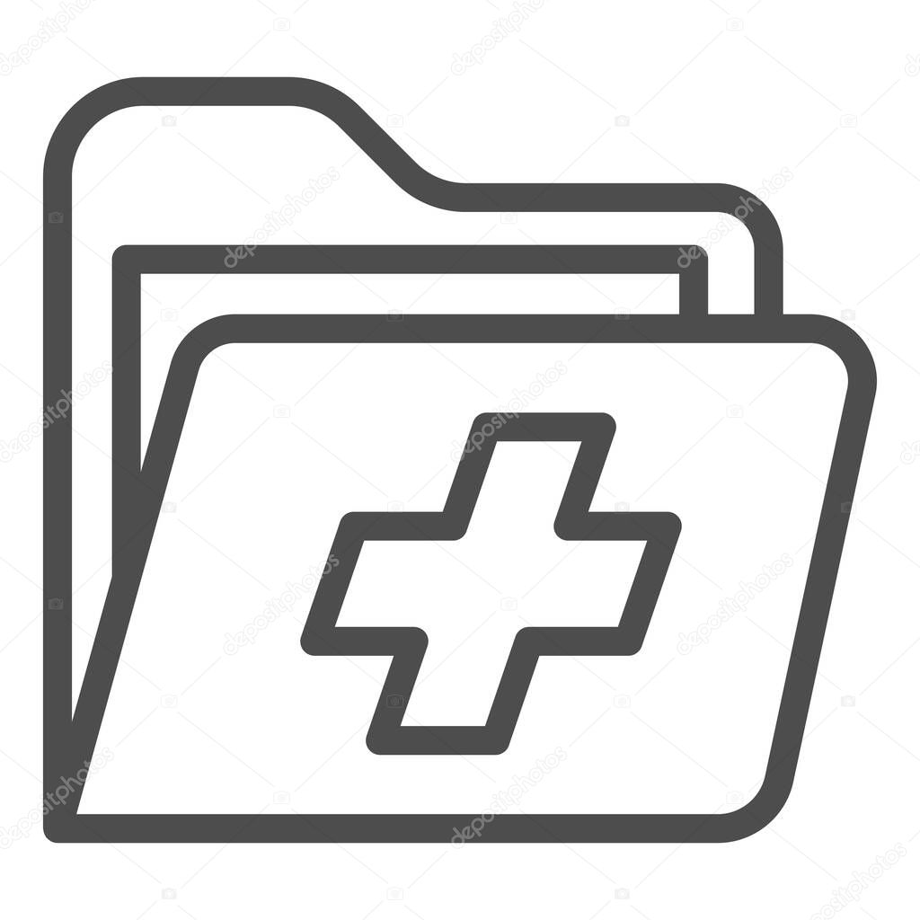 Folder with medical cross line icon, medicine concept, patient medical record sign on white background, Health Record Folder icon in outline style for mobile and web design. Vector graphics.