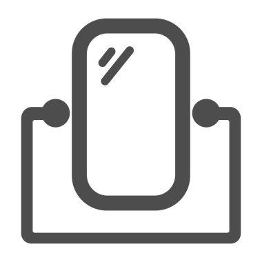 Sağlam ikona, mobilya konseptine, beyaz arka planda ayna çerçevesi tabelasına, mobil konsept ve web tasarımı için glifli makyaj aynası ikonuna sahip bir ayna. Vektör grafikleri.