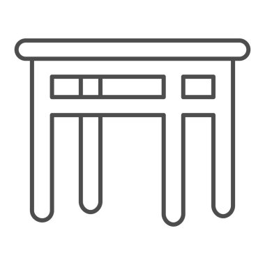 Yemek masası, ince çizgi ikonu, mutfak iç konsepti, yemek odası tabelası için mobilya, mobil konsept ve web tasarımı için ahşap masa simgesi. Vektör grafikleri.