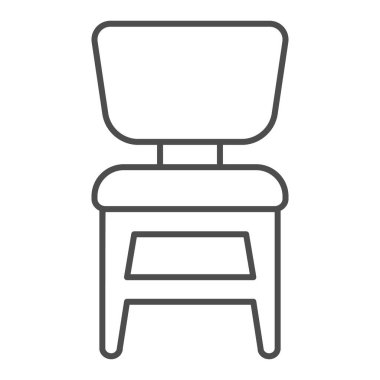 Sandalye ince çizgi ikonu, mobilya konsepti, beyaz arka planda tahta sandalye tabelası, mobil konsept ve web tasarımı için ana hatlı koltuk simgesi. Vektör grafikleri.
