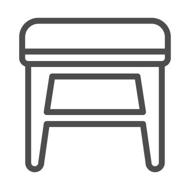 Tabure çizgisi ikonu, mobilya konsepti, beyaz arka planda yumuşak arkası olmayan koltuk tabelası, mobil konsept ve web tasarımı için taslak biçimli dört ayaklı tabure. Vektör grafikleri.