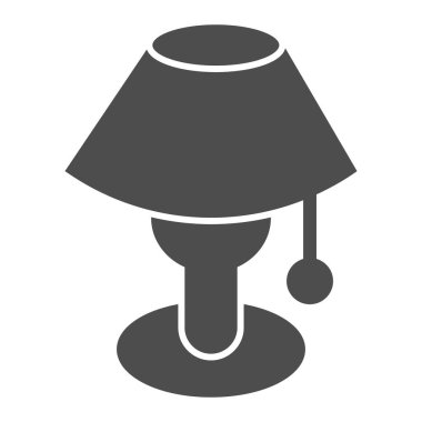 Masa lambası katı ikonu, mobilya konsepti, beyaz arka planda başucu lambası işareti, mobil konsept ve web tasarımı için glifli ampul ikonu. Vektör grafikleri.