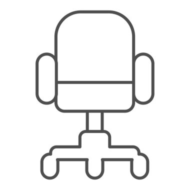 Ofis sandalyesi, ince çizgi ikonu, mobilya konsepti, beyaz arka planda Swivel masa sandalyesi tabelası, mobil konsept ve web tasarımı için ofis içi mobilya ikonu. Vektör grafikleri.