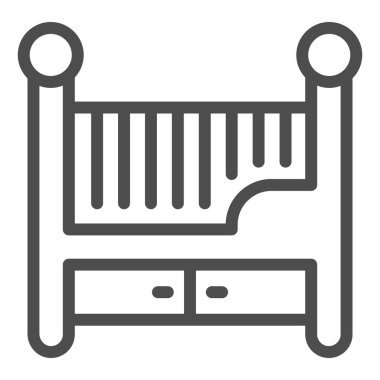 Çocuk yatak hattı ikonu, mobilya konsepti, beyaz arka planda bebek beşiği tabelası, mobil konsept ve web tasarımı için bebek beşiği simgesi. Vektör grafikleri.